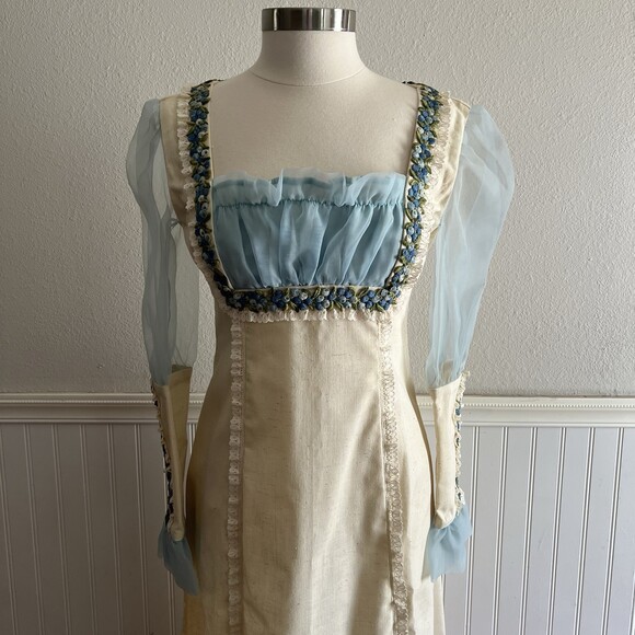 Handmade Dresses & Skirts - Vtg 60-70s Renaissance Style Dress Peasant Lace Floral Ribbon Cream Light Blue 6